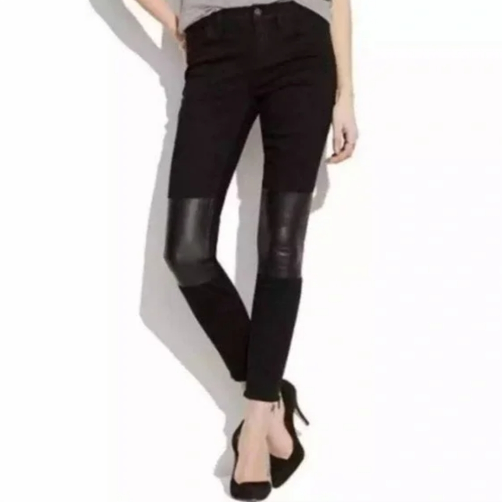 Madewell Skinny Ankle Zip Moto Jeans Leather Knee